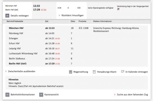 Neue Verspätungsanzeige in der Fahrplanauskunft Zugreiseblog